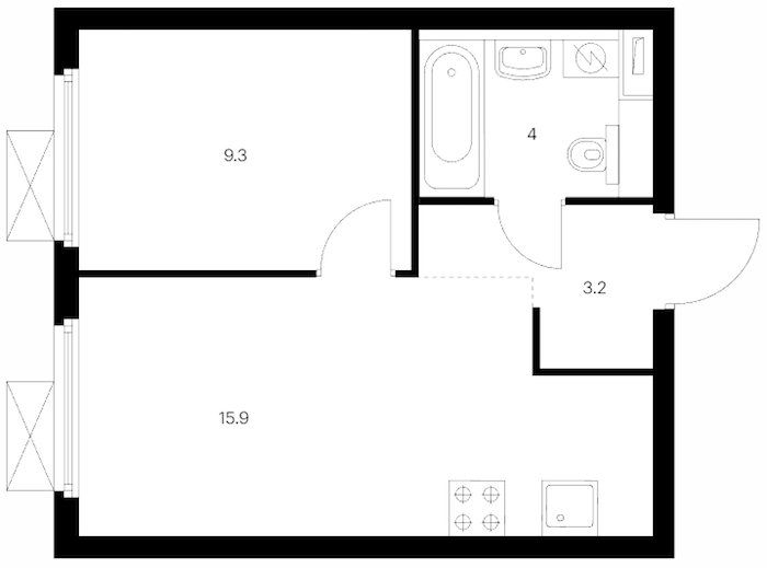 1-комнатная квартира 32.4 м², 9/14 эт., ЖК «Витебский парк»